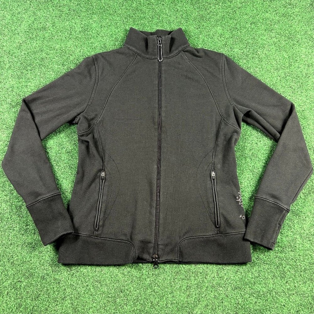 REI Co Op Black Full Zip‎ Pink Floral Print on Back Womens Size Medium